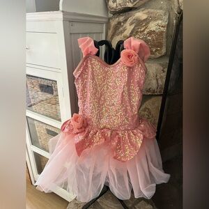Charming Pink Floral Kids Dance Costume